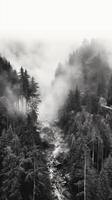 montanha floresta com névoa e névoa. ai generativo foto
