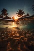 fotografia do lindo convidativo de praia cena com pôr do sol céu. ai generativo foto