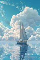 uma barco a vela e nuvens dentro a água. ai generativo foto