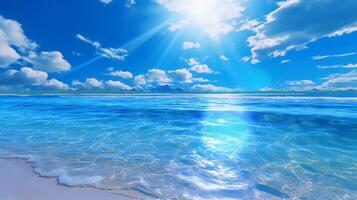 uma lindo de praia com cristal azul água e branco areia. ai generativo foto
