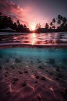 fotografia do lindo convidativo de praia cena com Rosa pôr do sol céu. ai generativo foto