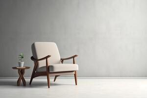 moderno minimalista interior com a poltrona em esvaziar branco cor parede fundo. ai generativo foto