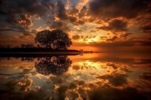 uma cena dentro que a inteira céu é refletido dentro a água. ai generativo foto