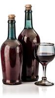 vintage retro velho vinho garrafa com copos, branco fundo isolar. ai gerado. foto