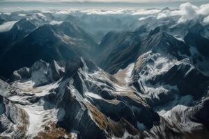 aéreo tiro do lindo suíço Alpes. ai generativo foto