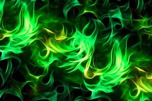desenhado néon cor verde, queimando chama fundo material abstrato mão. ai generativo foto