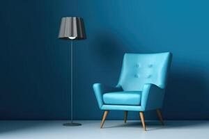 mínimo interior com azul suave cadeira e lâmpada, ai gerado foto