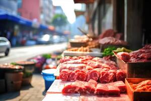 local carne mercado em rua. ai gerado foto