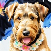 uma lindo airedale terrier cachorro. aguarela pintura. dinâmico elegância. generativo ai foto