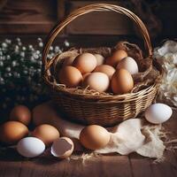 caseiro ovos dentro a cesta. ai generativo foto