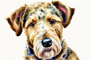 aguarela pintura do a airedale terrier cachorro. uma versátil e fiel companheiro. generativo ai foto