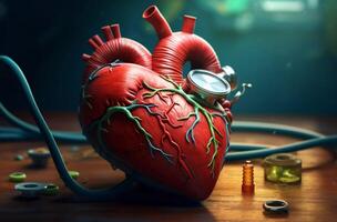 a ilustração mostrando uma coração com uma estetoscópio, dentro a estilo do daz3d generativo ai foto