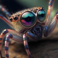 ai gerado foto macro do pulando aranha com Google olhos