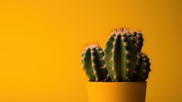 cacto dentro amarelo Panela em amarelo fundo com cópia de espaço. mínimo estilo.ai generativo foto