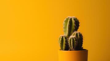 cacto dentro amarelo Panela em amarelo fundo com cópia de espaço. mínimo estilo.ai generativo foto