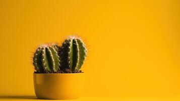 cacto dentro amarelo Panela em amarelo fundo com cópia de espaço. mínimo estilo.ai generativo foto