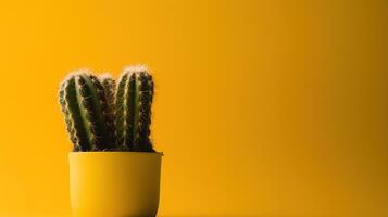 cacto dentro amarelo Panela em amarelo fundo com cópia de espaço. mínimo estilo.ai generativo foto