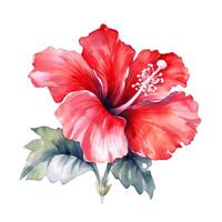 vermelho aguarela hibisco flor. ilustração ai generativo foto