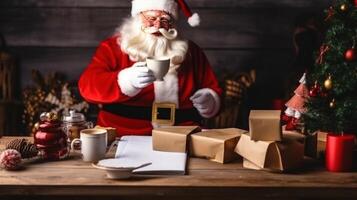 santa claus com cartas. ilustração ai generativo foto