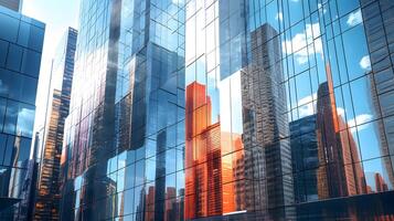 reflexivo arranha-céus, o negócio escritório edifícios, o negócio conceito, generativo ai tecnologia foto