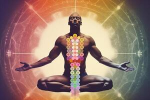 uma homem dentro colorida meditação poses. generativo ai. foto