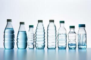 muitos água garrafas do diferente tamanhos estão isolado em branco fundo, generativo ai foto