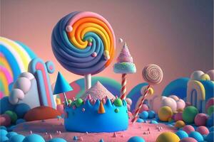 3d renderizar, fantasia colorida terra de doces fundo. foto