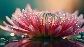 áster Rosa flor adornado com espumante gotas de orvalho em Está pétalas. a gotas do água pegar a luz, criando uma lindo, brilhante efeito este acrescenta a etéreo qualidade. ,feito com generativo ai. foto