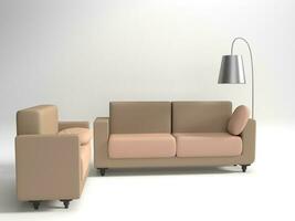 3d render moderno confortável mobília creme cor em branco fundo. foto