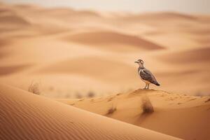 pequeno pássaro pintinho dentro a areia deserto generativo ai foto