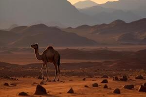 camelo dentro deserto panorama generativo ai foto