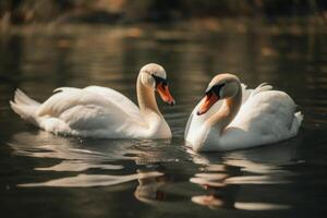 branco par do cisnes dentro amor em a água generativo ai foto