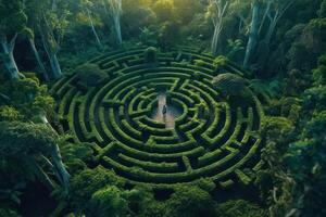 verde Labirinto dentro floresta selva generativo ai foto