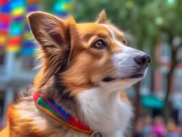 corgi cachorro dentro orgulho parada. conceito do lgbtq orgulho. ai gerado foto