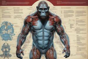 gorila macaco macaco cyborg animal detalhado infográfico, cheio detalhes anatomia poster diagrama ilustração generativo ai foto