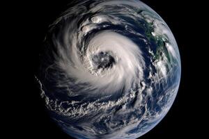 super tufão, tropical tempestade, ciclone, furacão, tornado, sobre oceano. clima fundo. tufão, tempestade, vendaval, supertempestade, vendaval movimentos para a chão. generativo ai. foto