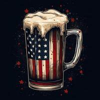 caneca do Cerveja com americano bandeira em Sombrio fundo. retro vetor ilustração. generativo ai. foto