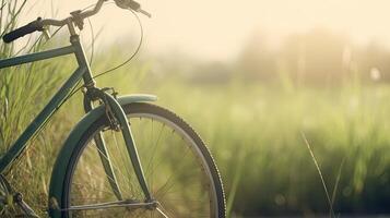 lindo panorama imagem com bicicleta às parque. generativo ai foto