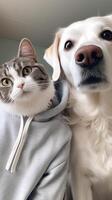 cachorro com gato levando uma selfie junto. generativo ai. foto