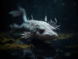a místico exibição do a axolotl dentro água fresca foto