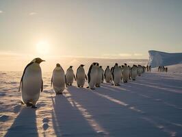 pinguim parada família vínculo dentro a antártico região selvagem foto