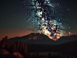 meteoro chuveiro sobre uma majestoso montanha alcance foto