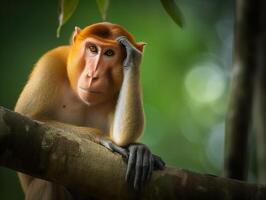 a bizarro beleza do a probóscide macaco foto