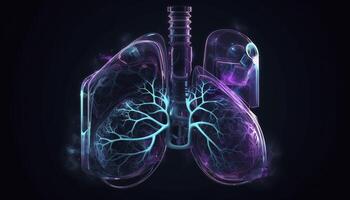 esfumaçado pulmões do uma fumante em uma Sombrio fundo isolar médico conceito 3d ilustração generativo ai foto
