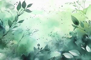 verde floral quadro, Armação com folhas aguarela fundo , gerar ai foto