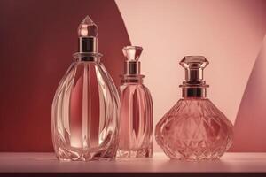 elegância perfume garrafa, feminino Cosmético rosa, generativo ai foto