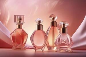 elegância perfume garrafa, feminino Cosmético rosa, generativo ai foto