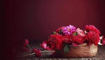 vermelho flor dentro a cesta para amor celebração , generativo ai foto
