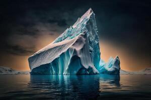 solitário iceberg dentro ártico oceano dentro noite. generativo ai foto