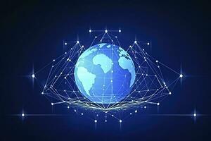 global rede em terra conceito. 3d Renderização, mundo mapa ponto. grande dados analytics e o negócio conceito, mundo mapa ponto e linha composição conceito do global negócios, gerar ai foto